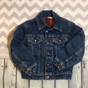 Vtg kids denim jacket w/ lumberjack plaid flannel